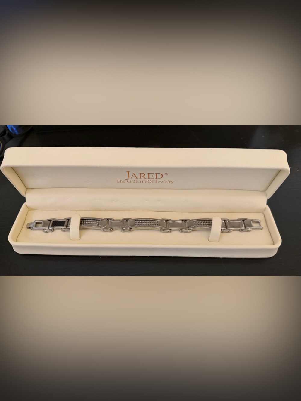 Jared Geometric Sterling Silver Clasp Stainless Steel Cable Bracelet Size 8in